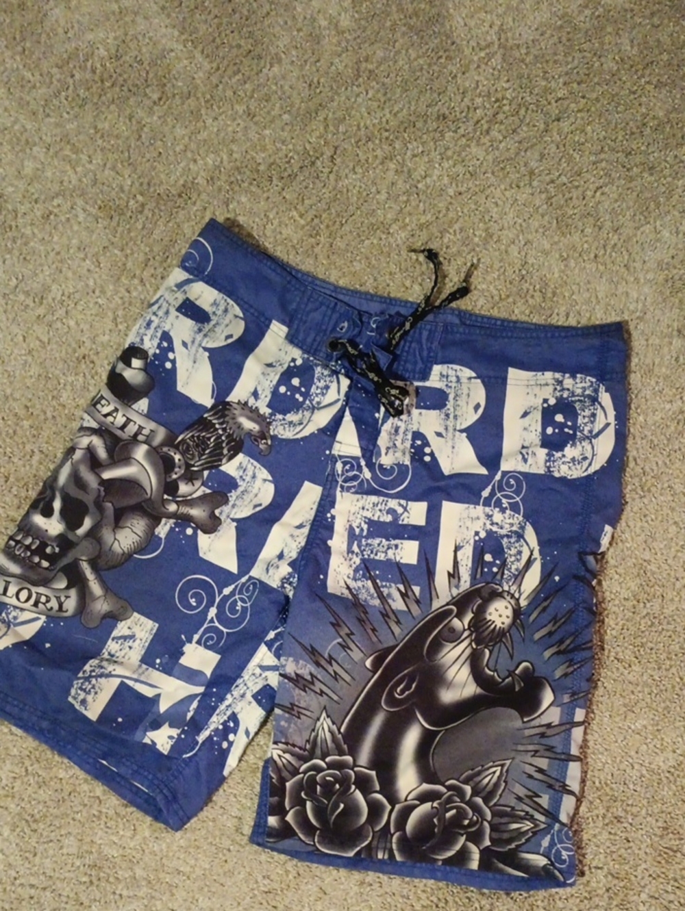 Ed Hardy Blue Graphic Men’s Swim Board Shorts 36